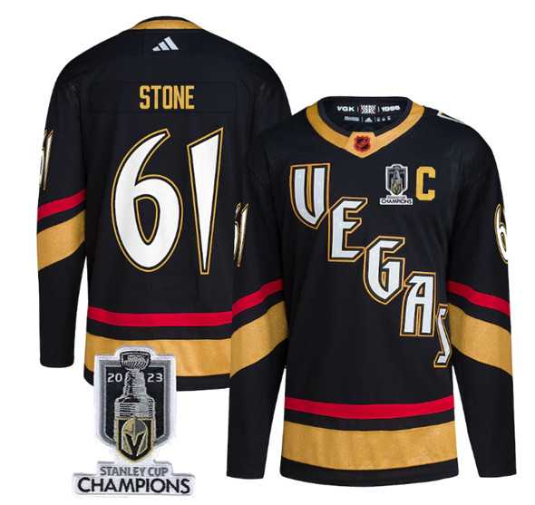 Mens Vegas Golden Knights #61 Mark Stone Black 2023 Stanley Cup Champions Reverse Retro Stitched Jersey->vegas golden knights->NHL Jersey
